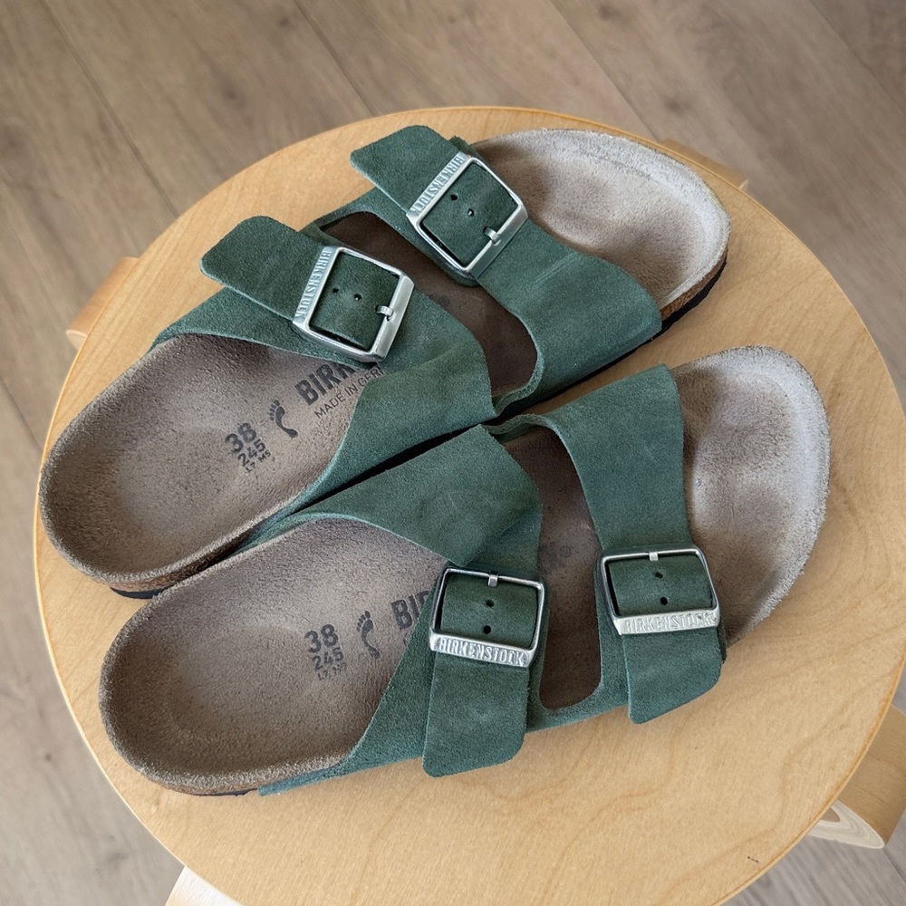 Birkenstock Arizona Suede Double Buckle Sandals in Sage Green - Picture 6 of 6